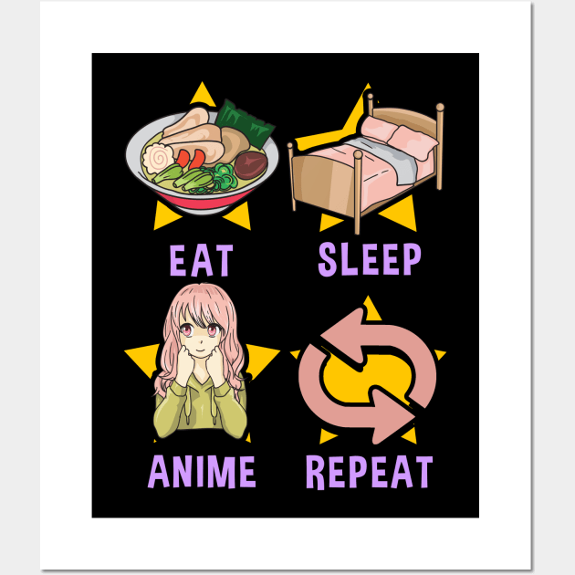 Cute Eat Sleep Anime Repeat Funny Anime Obsessed Wall Art by theperfectpresents